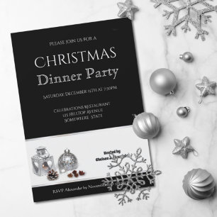 Elegantes Schwarz-weißes Weihnachtsessen Party Einladung
