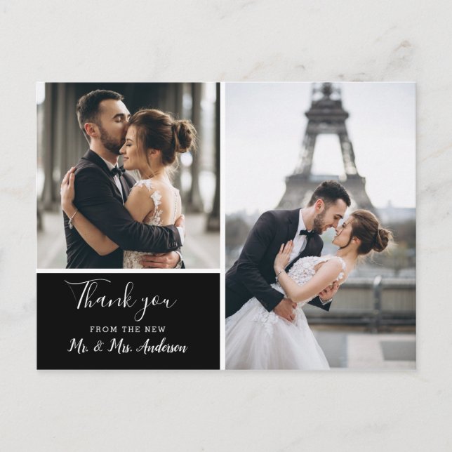 Elegantes Schwarzes 2 Foto Collage | Danke Postkarte (Vorderseite)