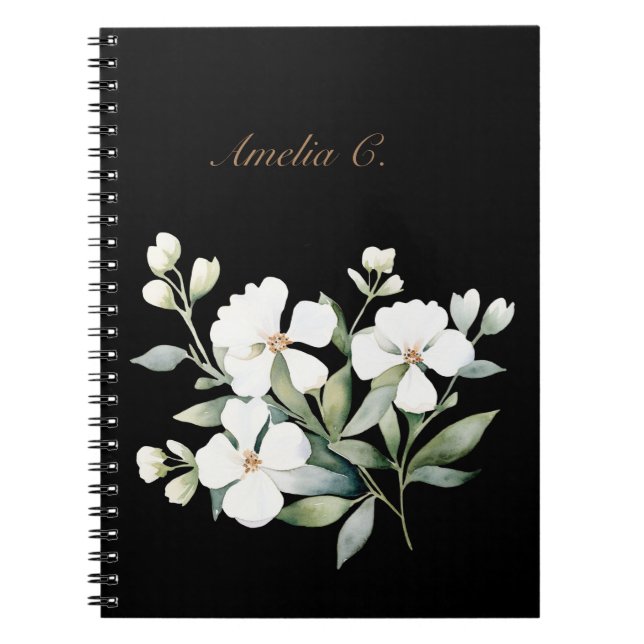 Elegantes schwarzes Aquarell-Notebook Notizblock (Vorderseite)
