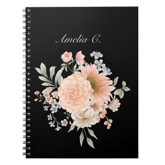 Elegantes schwarzes Aquarell-Notebook Notizblock (Vorderseite)