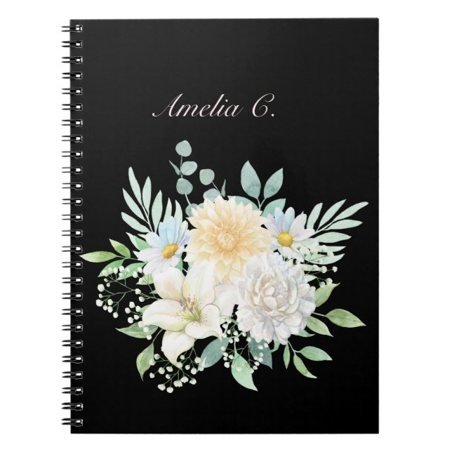 Elegantes schwarzes Aquarell-Notebook Notizblock (Vorderseite)