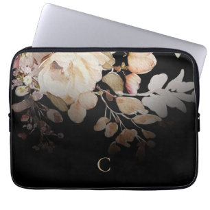 Elegantes Schwarzes Aquarellfarbenmonogramm Laptopschutzhülle