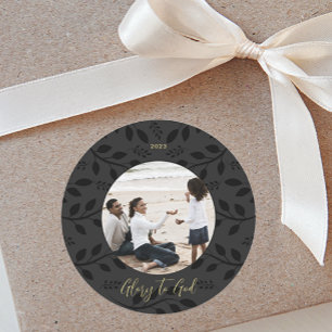 Elegantes Schwarzes Blätter Ruhm Gott Weihnachten  Runder Aufkleber