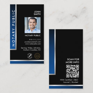 Elegantes schwarzes blaues Notar-Logo-Foto-QR-Code Visitenkarte