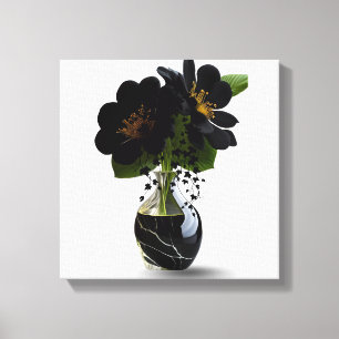 Elegantes schwarzes Blumenbouquet in Marmorvase. Leinwanddruck
