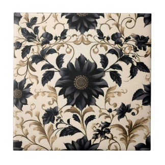 Elegantes Schwarzes Blumenmuster Fliese