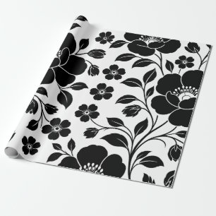 Elegantes schwarzes Blumenmuster Geschenkpapier