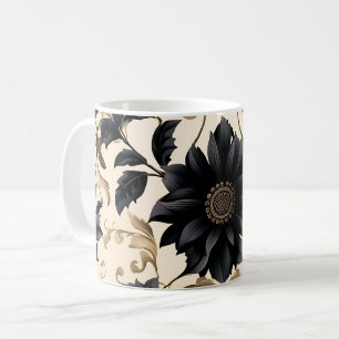 Elegantes Schwarzes Blumenmuster Kaffeetasse