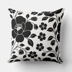Elegantes schwarzes Blumenmuster Kissen