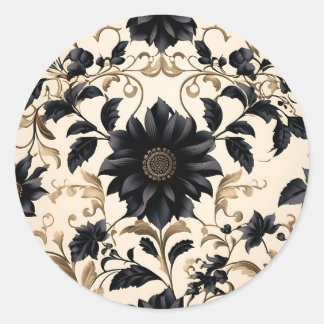 Elegantes Schwarzes Blumenmuster Runder Aufkleber