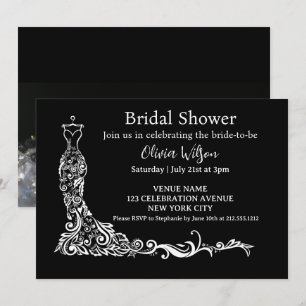 Elegantes schwarzes Boho-Blumenglas Hochzeitsdusch Einladung
