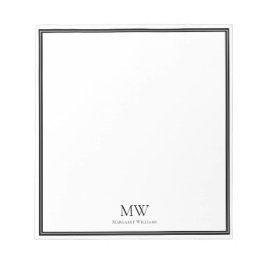 Elegantes Schwarzes Border Zwei Initials Monogramm Notizblock