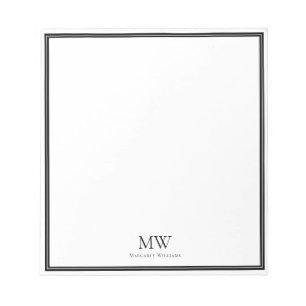 Elegantes Schwarzes Border Zwei Initials Monogramm Notizblock