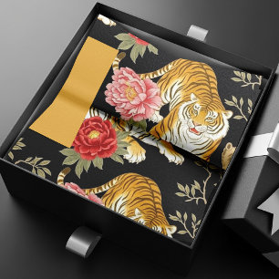 Elegantes schwarzes Chinoiserie-Tiger- und Pfingst Seidenpapier