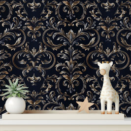 Elegantes Schwarzes Damask-Muster Tapete