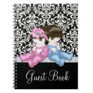 Elegantes schwarzes Damast-Babyshower-Gästebuch Notizblock
