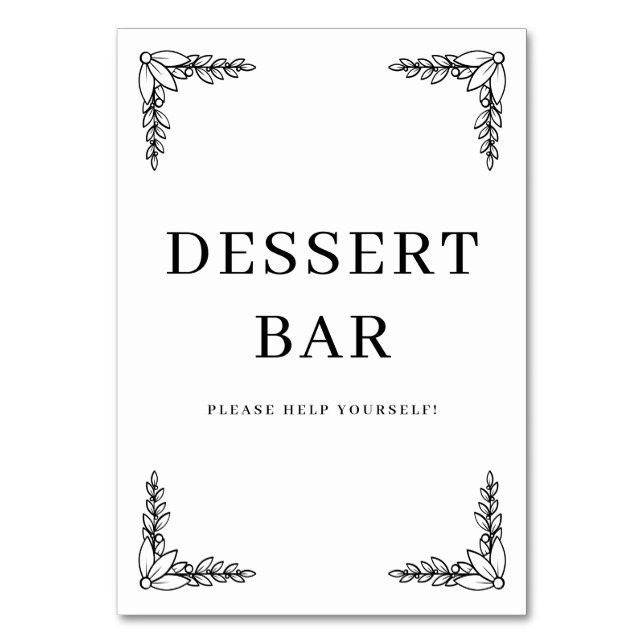 Elegantes schwarzes Dessert-Bar-Schild Tischnummer (Vorderseite)