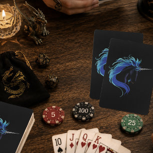 Elegantes Schwarzes Einhorn Blau Silber Magische F Spielkarten