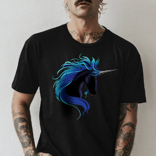 Elegantes Schwarzes Einhorn Blau Silber Magische F T-Shirt