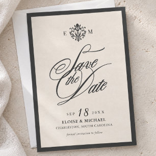 Elegantes schwarzes & elfenbeinernes Kalligrafie-M Save The Date