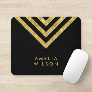 Elegantes schwarzes Faux-Gold-Name Chevron-Geometr Mousepad