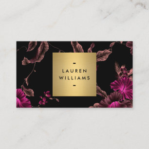 Elegantes Schwarzes Floral Muster 2 mit Gold Name Visitenkarte