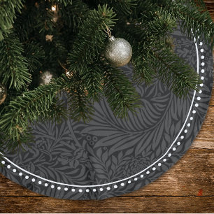 Elegantes Schwarzes Floral Muster gepunktete Grenz Polyester Weihnachtsbaumdecke
