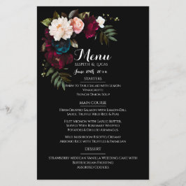 Elegantes Schwarzes Floral Wedding Menu Template