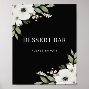 Elegantes schwarzes florales botanisches Dessertba Poster