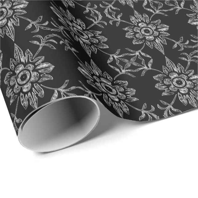 Elegantes schwarzes, florales dunkles Wrapping Pap Geschenkpapier (Rolleneckpunkt)