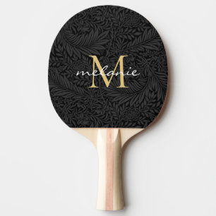 Elegantes schwarzes florales goldenes Monogramm in Tischtennis Schläger