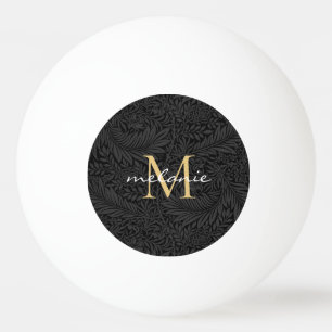 Elegantes schwarzes florales goldenes Monogramm in Tischtennisball