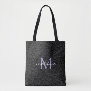 Elegantes schwarzes florales Lavendel-Initialen-Mo