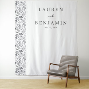 Elegantes schwarzes florales Minimaldesign Wandteppich