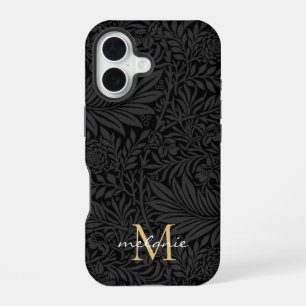 Elegantes Schwarzes Florales Script Monogram iPhone 16 Hülle