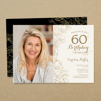Elegantes Schwarzes Foto 60. Geburtstag Einladung