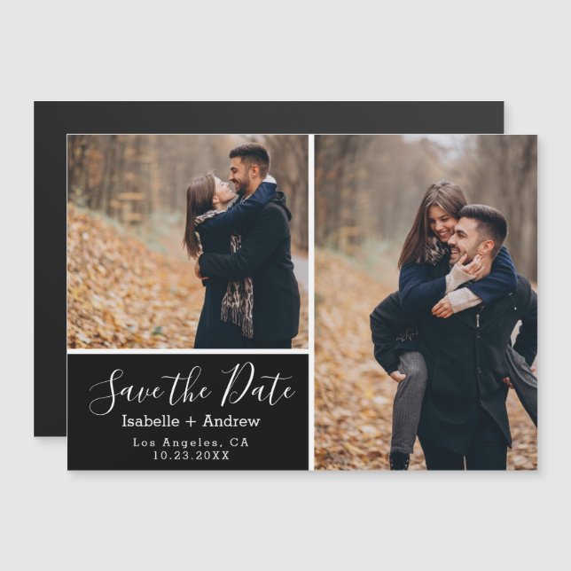 Elegantes Schwarzes Foto Save the Date Magneteinladung (Vorne/Hinten)