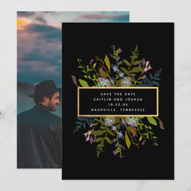 Elegantes Schwarzes Foto Wasserfarbe S Save The Date (Vorne/Hinten)