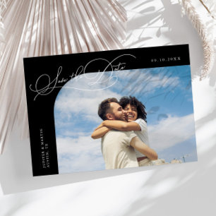 Elegantes schwarzes gebogenes Rahmenfoto Save The Date