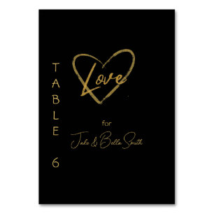 Elegantes schwarzes glänzendes Liebesherz Hochzeit Tischnummer