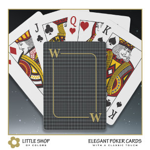 Elegantes schwarzes Glen-Plaid mit Gold und Monogr Spielkarten