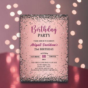 Elegantes schwarzes Glitter Metallic Rosa 21. Gebu Einladung