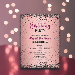 Elegantes schwarzes Glitter Metallic Rosa 35. Gebu Einladung