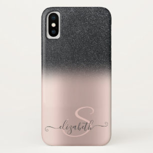 Elegantes schwarzes Glitter-Ombre-Roségold-Monogra Case-Mate iPhone Hülle
