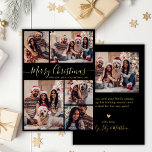 Elegantes Schwarzes Gold 5 Foto Collage Weihnachte Folien Feiertagskarte<br><div class="desc">Modern Simple Elegant Calligraphy Black und Gold 5 Foto Collage Frohe Weihnachts Script Foil Holiday Card. Dieses festliche, minimalistische, skurrile 5 (5) Foto Feiertagskarte Template verfügt über eine hübsche Gitter Foto Collage und sagt "Frohe Weihnachten"! Der "Frohe Weihnachten"-Grußtext ist in einer schönen Hand geschrieben, Wirble Swash-Schwanz-Schriftart-Skript in Gold auf schwarzem...</div>