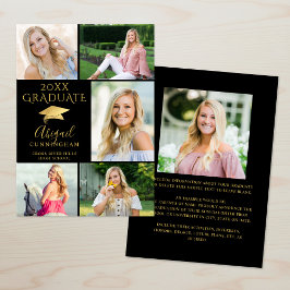 Elegantes Schwarzes Gold 6 Foto Collage Graduate Ankündigung