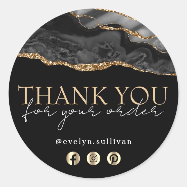 Elegantes schwarzes Gold-Age Dankeschön-Aufkleber Runder Aufkleber (Vorderseite)