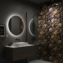 Elegantes Schwarzes & Gold Barocke Keramik Tile