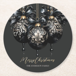 Elegantes schwarzes Gold baubles Luxus Weihnachten Runder Pappuntersetzer