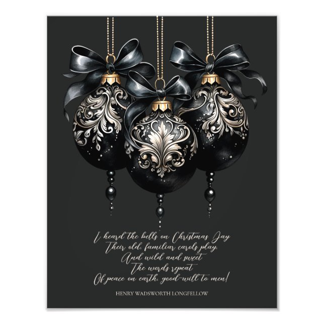 Elegantes schwarzes Gold baubles Luxusgedicht Fotodruck (Vorne)